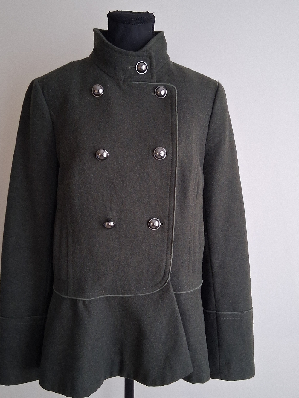 Banana Republic Wool Peplum Peacoat Olive Green Military EUC Med